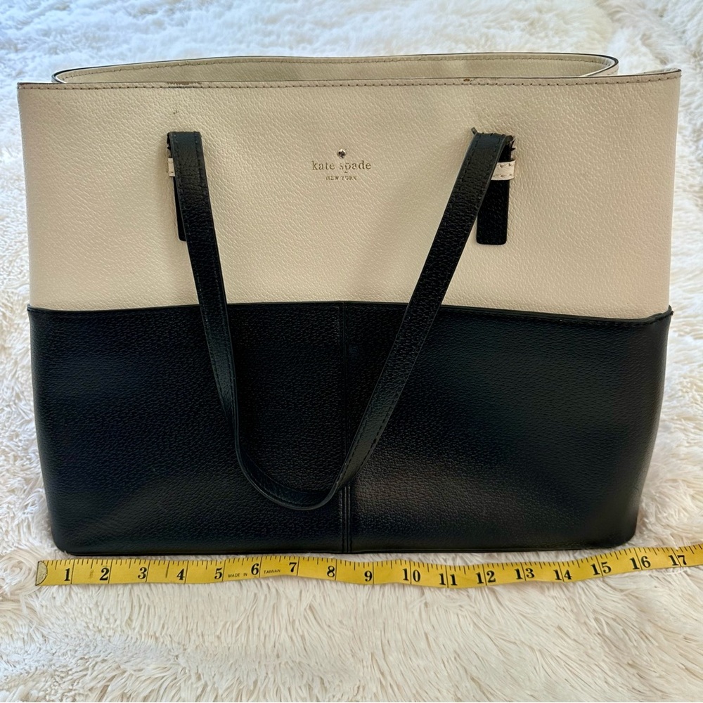 Kate Spade Grand Street Colorblock Gabriel Black Cream Leather Tote - Picture 10 of 11